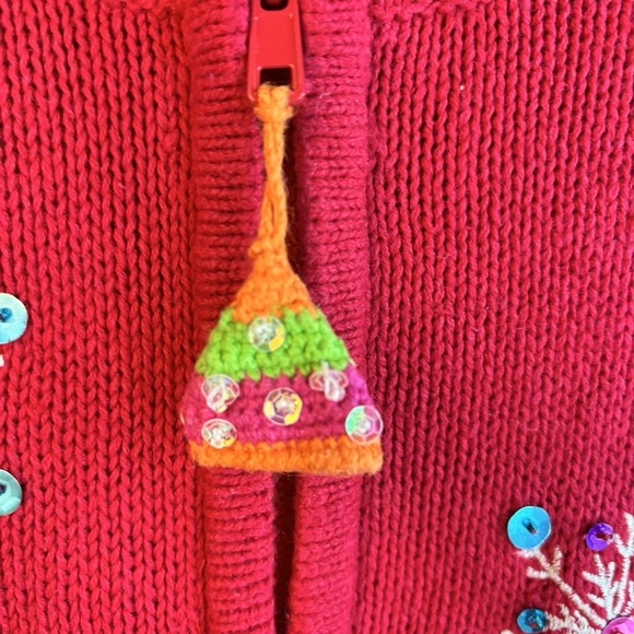 Vintage Christmas Sweater S Full-Zip Cardigan 3D Embroidered Snowman Mock-Neck - Picture 4 of 11